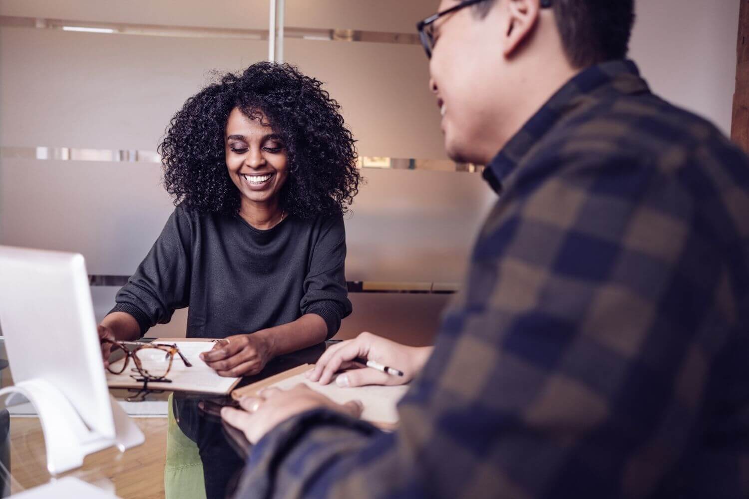 A woman and man in an recruitment interview