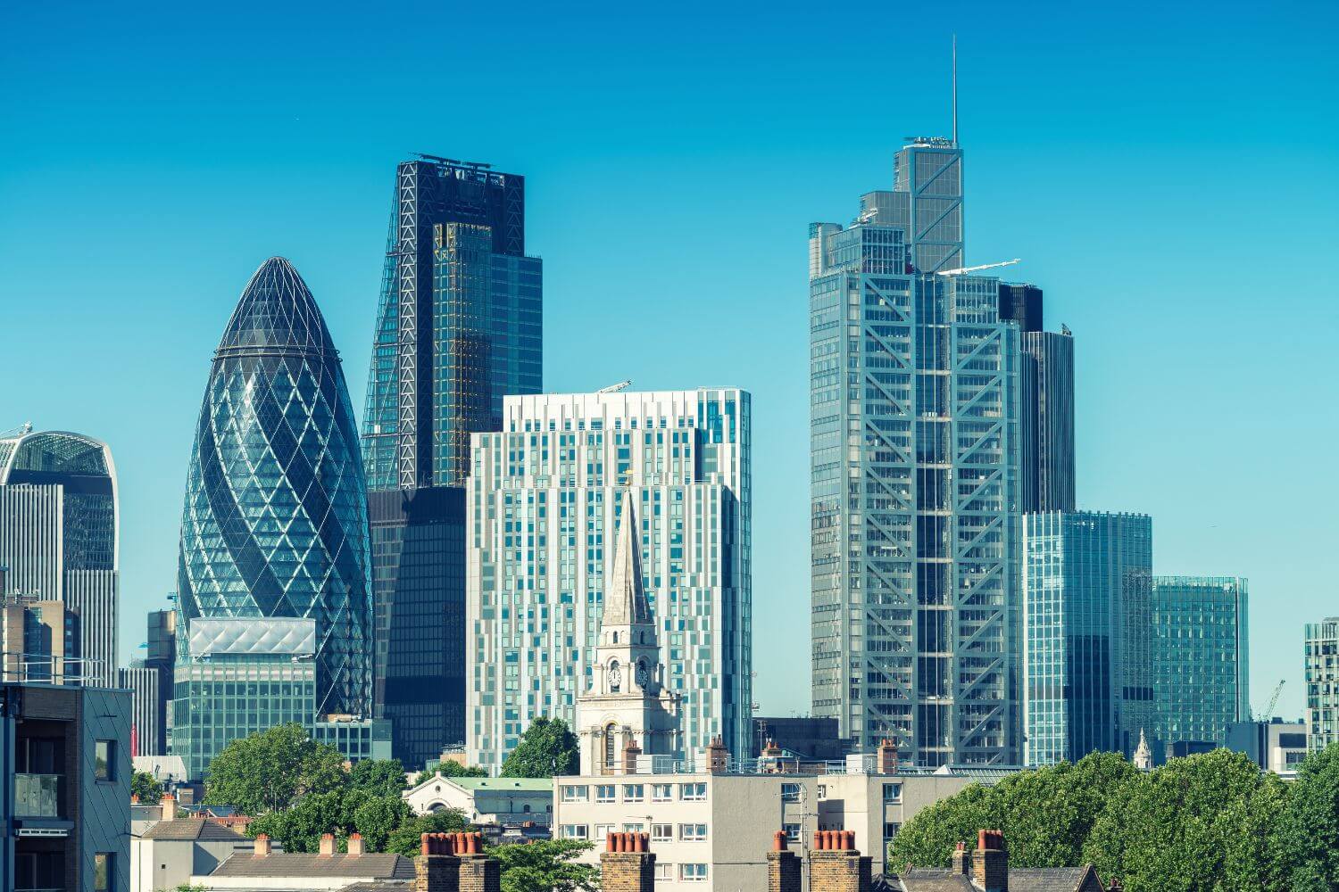 London skyline showing some of the key buildings in the banking district