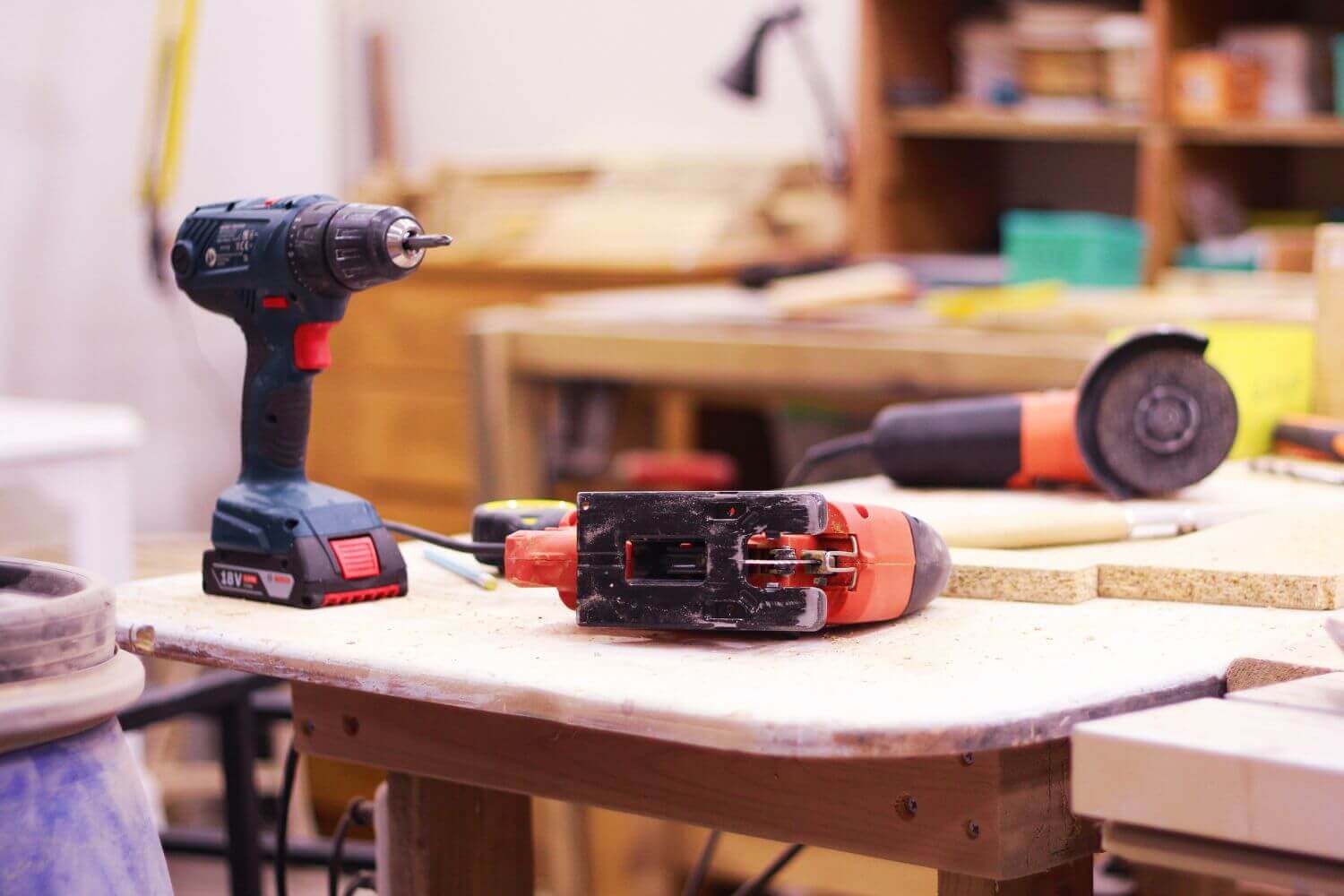 Top tips for tradespeople on how to keep tools safe. Image: power tools on workbench